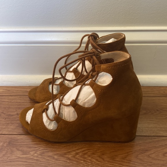 Zara Brown Suede Leather Wrap Wedges Sandals size 36 6 - Picture 4 of 7